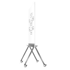 a tall white sign sitting on top of a metal stand