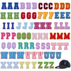 the letters and numbers are made up of different colors, shapes, and font options