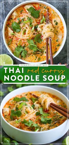 THAI RED CURRY NOODLE SOUP, comfort food, tasty dinner recipes Thai Red Curry Noodle Soup, Thai Takeout, Curry Noodle Soup, Red Curry Noodle Soup, Soup Spicy, Mapo Tofu, Spicy Soup, Bread Easy, Vegetarian Curry