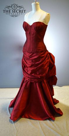 Gothic wedding gown/red bustle gown/valentines day wedding | Etsy Red Fitted Ball Gown For Costume Party, Gothic Ball Gown For Wedding, Red Fitted Victorian Dress For Party, Gothic Corset Back Dress For Wedding, Red Victorian Dress With Fitted Bodice, Elegant Red Victorian Dress With Fitted Bodice, Victorian Wedding Corset Dress With Boned Bodice, Gothic Fitted Evening Dress For Wedding, Fitted Gothic Ball Gown