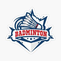 the badminton team sticker is shown in red, white and blue with words badminton on it