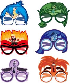 the wigs and glasses are designed to look like cartoon characters