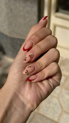 #trendy #cherry #cherrynail Paznokcie Hello Kitty, Unghie Nail Art, Red Acrylic Nails, Smink Inspiration, Simple Gel Nails, Casual Nails