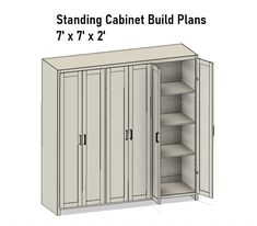 the standing cabinet build plans are 7x7'x2'and include seven shelves