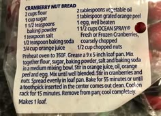 the ingredients for cranberry nut bread