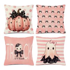 four pillows with different designs on them