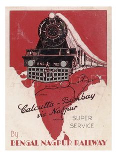 an old poster with a train on it