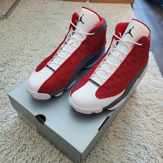 Retro 13 Jordans, Jordan 13 Red, Jordans 13, Jordan Slides, Red Jordans, Jordan 13 Shoes, Air Jordan 13 Retro, Pretty Shoes Sneakers, Shoes Sneakers Jordans