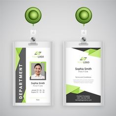 two id cards with green and black accents