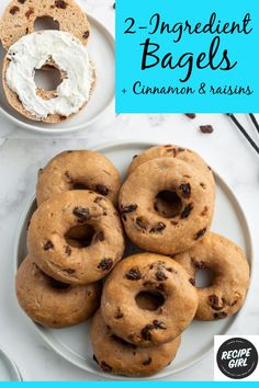 two ingredient bagels with cinnamon raisins on a white plate