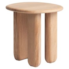 a small wooden table with two legs on the bottom and one leg up against it