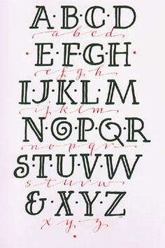 an old english alphabet is shown in black and white with the letters below it are handwritten