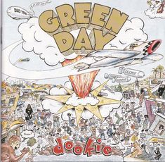 an advertisement for the green day in front of a large group of people and planes