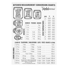 the kitchen measurement chart is shown in black and white, with instructions for how to use it