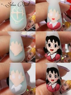 Cartoon Character Nail Designs, Doremon Nail Art Designs, Mickey Nails, Best Press On Nails, New Nail Art Design, Eye Nail Art