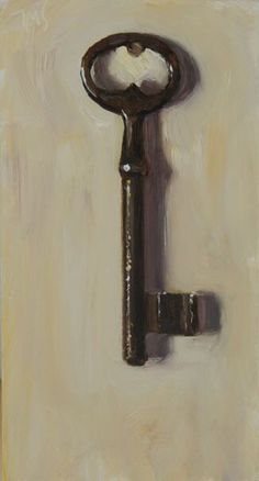 an oil painting of a key on a wall