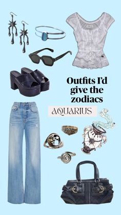 an image of clothes and accessories with the words outfits i'd give the zodiacs