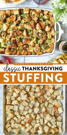 This Classic Thanksgiving Stuffing is the BEST! Loaded with bread, sausage, herbs, and more, it's a Thanksgiving side dish idea you don't want to miss. Put this homemade stuffing on your list of Christmas dinner recipes, too! Classic Stuffing Recipe, Classic Stuffing, Christmas Dinner Recipes, Easy Christmas Dinner, Homemade Stuffing, Classic Thanksgiving