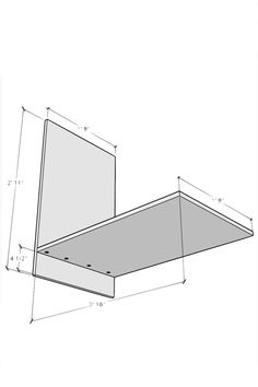 a drawing of a shelf with measurements for the top and bottom section, including two sides