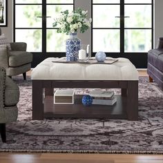 a living room scene with focus on the coffee table