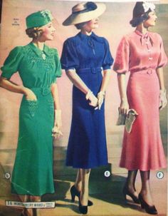 Afternoon Dresses, 1930's Dresses, Fashion 30s, Three Women, Afternoon Dress