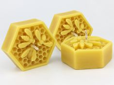 two bees are sitting on top of some honeycombs