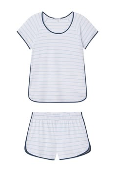 Pima Shorts Set in Marine White Summer Bedtime Short Set, White Summer Short Set For Bedtime, Casual White Short Set For Bedtime, Sporty Short Sleeve Loungewear Set, White Short Sleeve Short Set For Sleep, Lake Pajamas, Cotton Pajama Shorts, Shorts Pajama Set, Womens Pajama Shorts