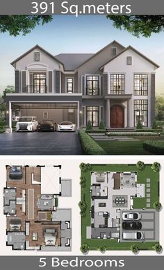 three story house with 3 car garages and an open floor plan for the front