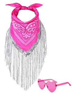 PRICES MAY VARY. Application: The disco cowgirl fringe pink bandanas for different occasions, like nashville bachelorette party decorations, school events, holidays home decoration, etc Packaging: You will receive a fringe bandana and a pair of Heart Sunglasses with the same color. You can choose from a variety of colors, such as pink bandana, black bandana, white bandana, red bandana and so on High Quality: Our bandanas for women disco cowgirl bachelorette outfit is made of polyester. Exquisite Gyaru Cowgirl Hat, Neon Pink Cowgirl Hat, Pink Cowgirl Hats Party, Space Cowgirl Bandana, Disco Cowgirl Belt, Disco Sunglasses Bachelorette, Nashville Bachelorette Party Bandanas, Bachelorette Chaps, Country Bachelorette Party Sash