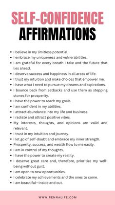 a poster with the words self - confience affirmations on it