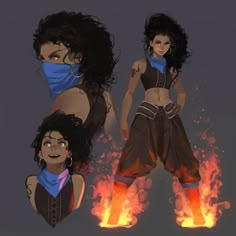 an image of a woman with fire coming out of her pants and wearing a mask