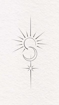 the letter e is drawn in black ink on white paper with a cross and sun behind it