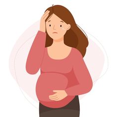 a pregnant woman holding her head in her hands