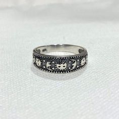 Vintage Sterling Silver Moon and Sun Ring ...Marked 925...Total of weights 2.8gramsSize 8...Measure of Face 6.3MM...It's in very good condition. Moon And Sun Ring, Moon And Sun Design, Sun Ring, Moon And Sun, Sun Designs, Silver Moon, Vintage Ring, Metal Rings, Solitaire Ring