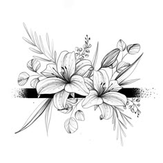 a black and white drawing of flowers