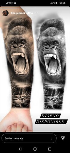 an image of two gorillas with their mouths open and hands in front of them