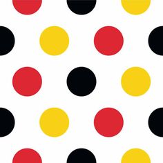 a pattern with black, yellow and red dots