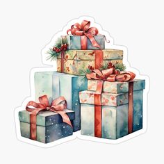 watercolor christmas presents sticker