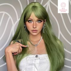 🌟 Welcome to Wig Wonders Store! 🌟 Indulge in the magic of our enchanting wig collection! 🔴 Color: Green 🔴 Wigs Design: Long Wigs 🔴 Type: Bangs Wig 🔴 Curl: Straight Hair 🔴 Dye/Bleach/Perm: No 🔴 Heat Tolerence: 100℃ Elevate your style and express your unique personality with our diverse range of high-quality wigs crafted to perfection. Whether you're seeking a glamorous look for a special occasion or a subtle enhancement for everyday wear, we have the ideal wig waiting for you. ️ Explore o Straight Wig With Bangs, Straight Hair Wig, Long Straight Wig, Girls Party Wear, Green Wig, Teen Girl Dresses, High Quality Wigs, Hair Starting, Wig With Bangs