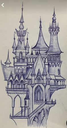 a drawing of a castle with turrets on it