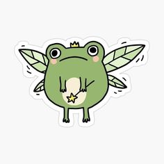 a green frog with wings and a star in its mouth sticker on a white background