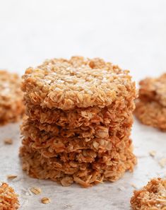 three oatmeal cookies stacked on top of each other