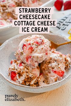 strawberry cheesecake cottage cheese ice cream in a bowl