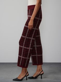 Plaid Houndstooth Wide Leg Pant | New York & Company Fall Houndstooth High-waisted Pants, Casual Plaid Wide-leg Bottoms, Elegant High-waisted Houndstooth Pants, Retro Plaid Wide-leg Pants, Wide-leg Plaid Pants With Houndstooth Pattern, Comfy Vibes, Trendy Office, Versatile Pants, Chunky Knit Sweater