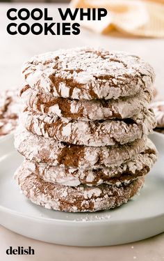 cookies stacked on top of each other with the words cool whip cookies in front of them