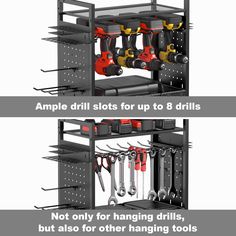 two different views of the same tool rack with tools in it and an instruction for how to use them