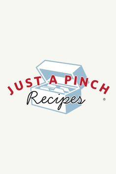 just a pinch recipe box with the words just a pinch in red and blue on it