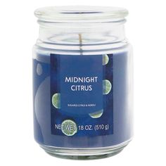 the midnight citrus candle is in a glass jar