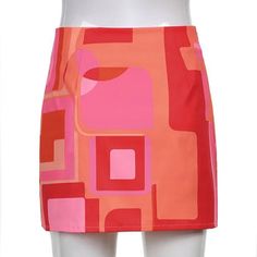 Pink Abstract Mini Skirt Size Chart In Inches, Pink Abstract, Hip Length, Abstract Print, Orange Pink, Pink And Orange, Pop Of Color, Mini Skirt, Color Pop