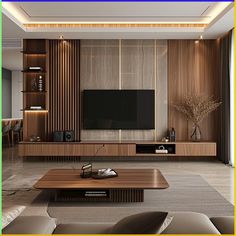 a living room with a large tv on the wall